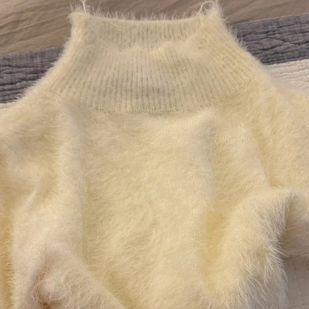 SHEIN Cream Fuzzy Turtleneck cropped Sweater - Picture 5 of 5